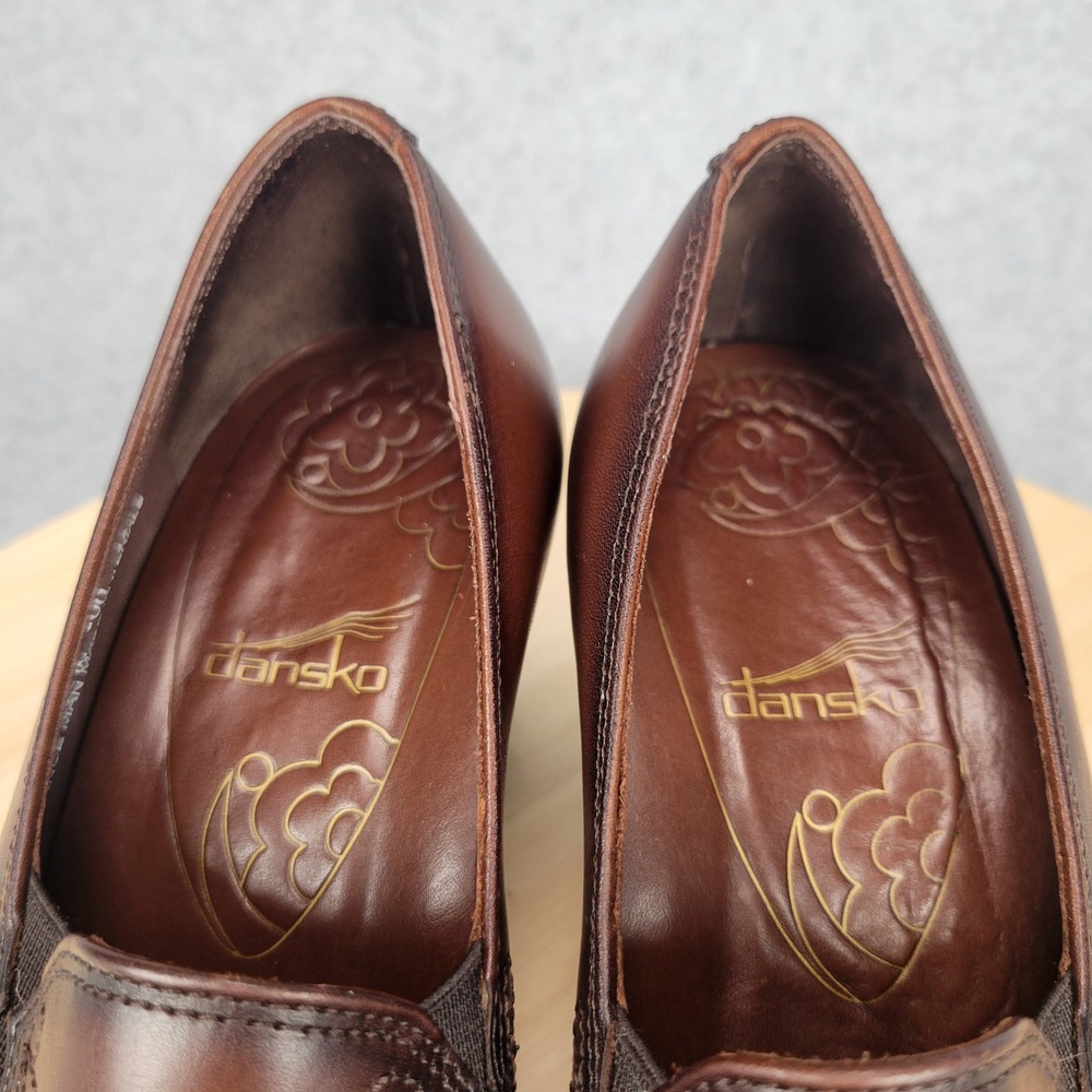 Dansko Beth Pumps Women 37 Brown Leather Block Heel Floral Slip On 3303787800 - Picture 7 of 10